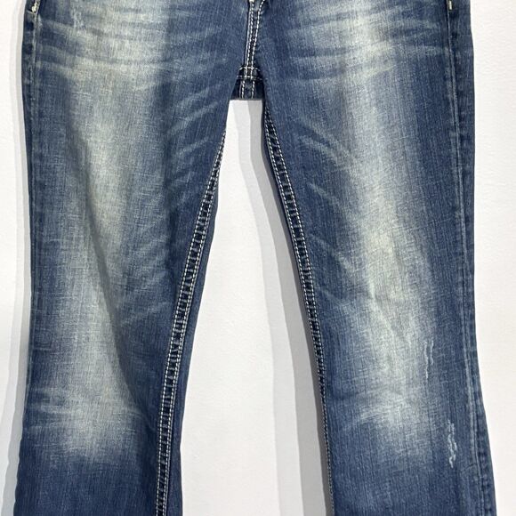 Rerock Express Women's Bootcut Blue Denim Distressed Jeans Size 8R Embroidered - Picture 4 of 15